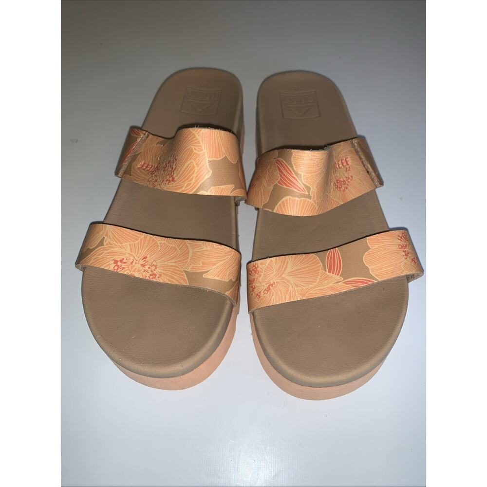Reef Cushion Court Sandals Kids 2/3 Brown Floral Comfort Slides